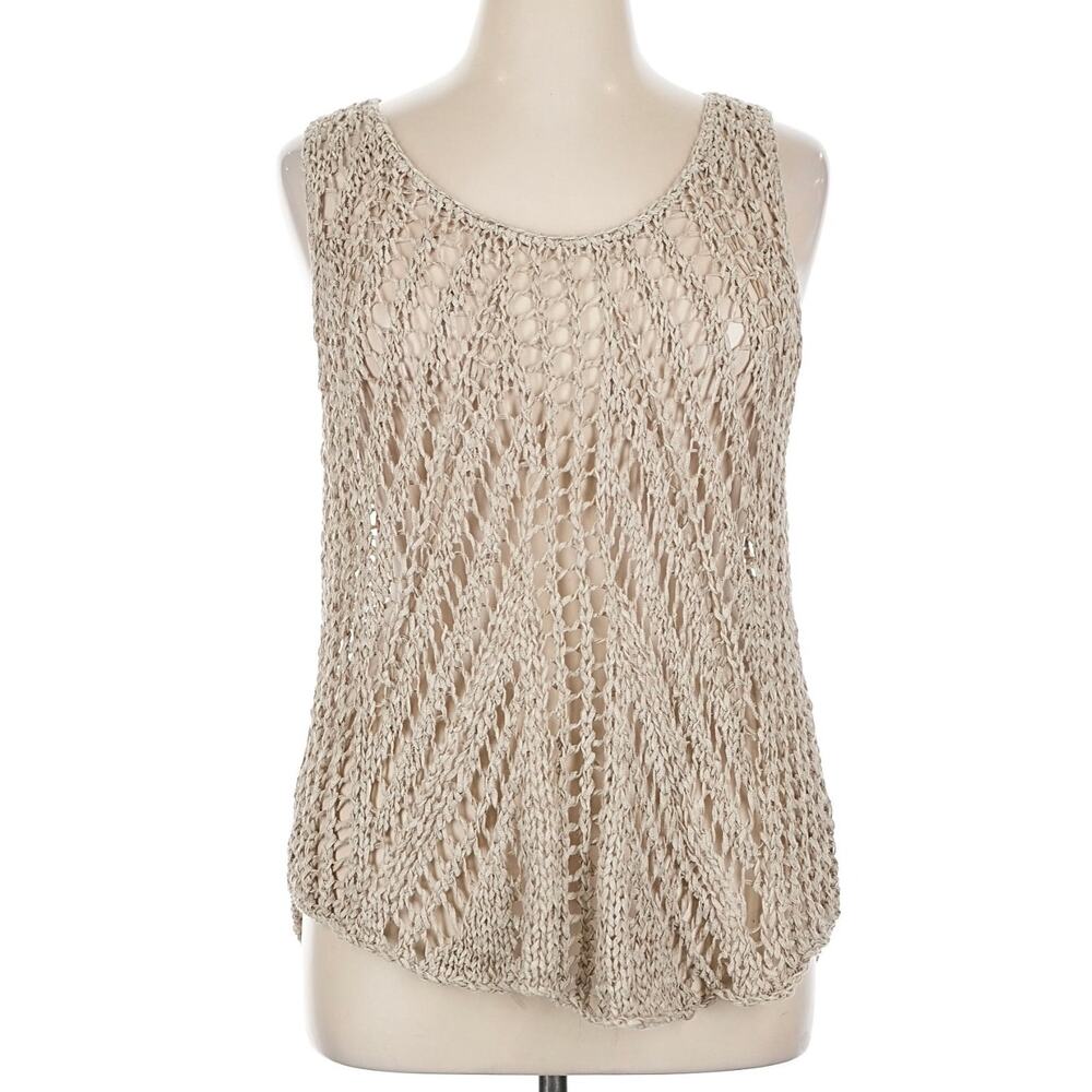 Eileen Fisher Open Crochet Knit‎ Tank Top Linen Blend Sleeveless Xs